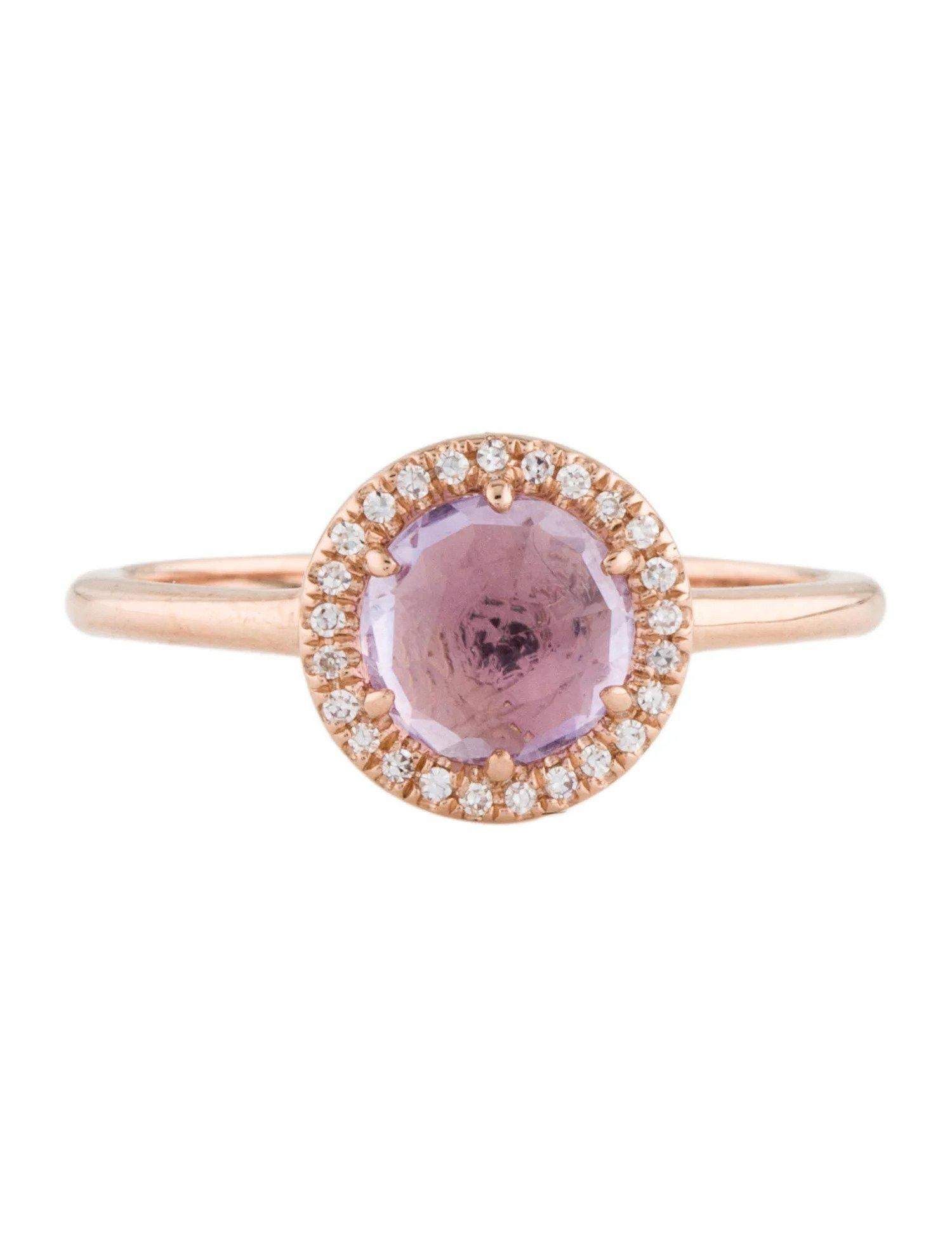 This Amethyst & Diamond Ring is a stunning and timeless accessory that can add a touch of glamour and sophistication to any outfit. 

This ring features a 0.93 Carat Round Pink Amethyst, with a Diamond Halo comprised of 0.06 Carats of Single Cut