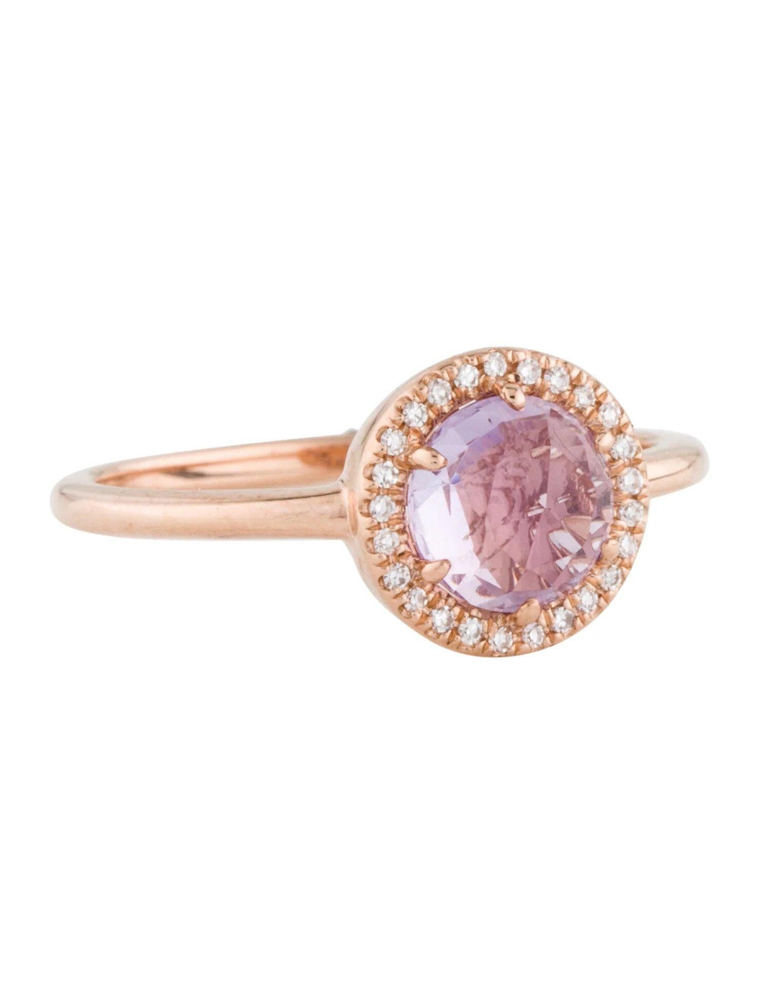 Round Cut 0.93 Carat Round Amethyst & Diamond Rose Gold Ring For Sale
