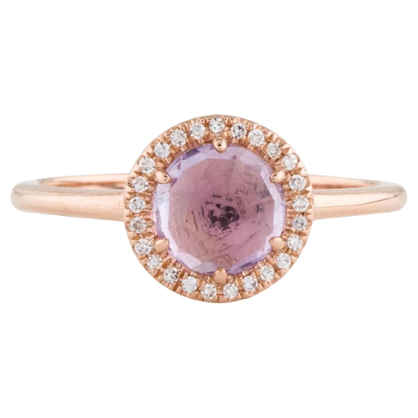 0.93 Carat Round Amethyst & Diamond Rose Gold Ring For Sale