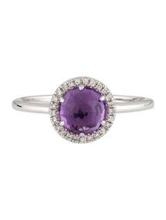 0.93 Carat Round Amethyst & Diamond White Gold Ring