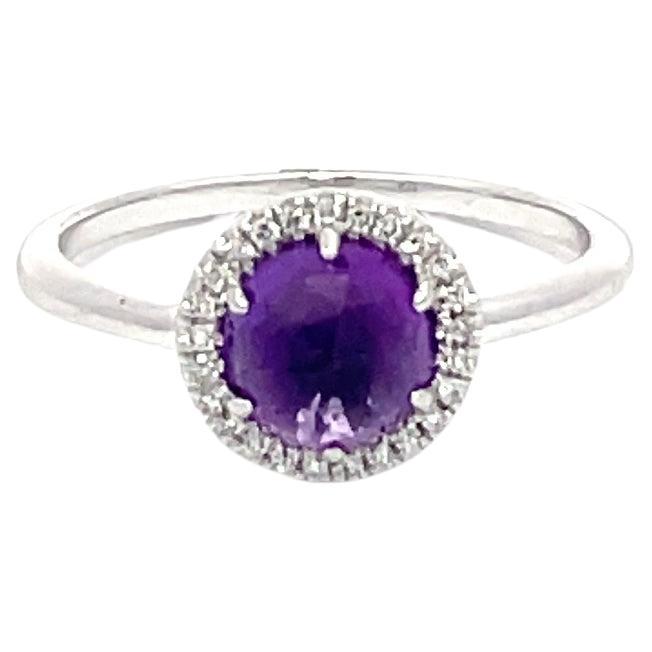 0.93 Carat Round Amethyst & Diamond White Gold Ring For Sale 1