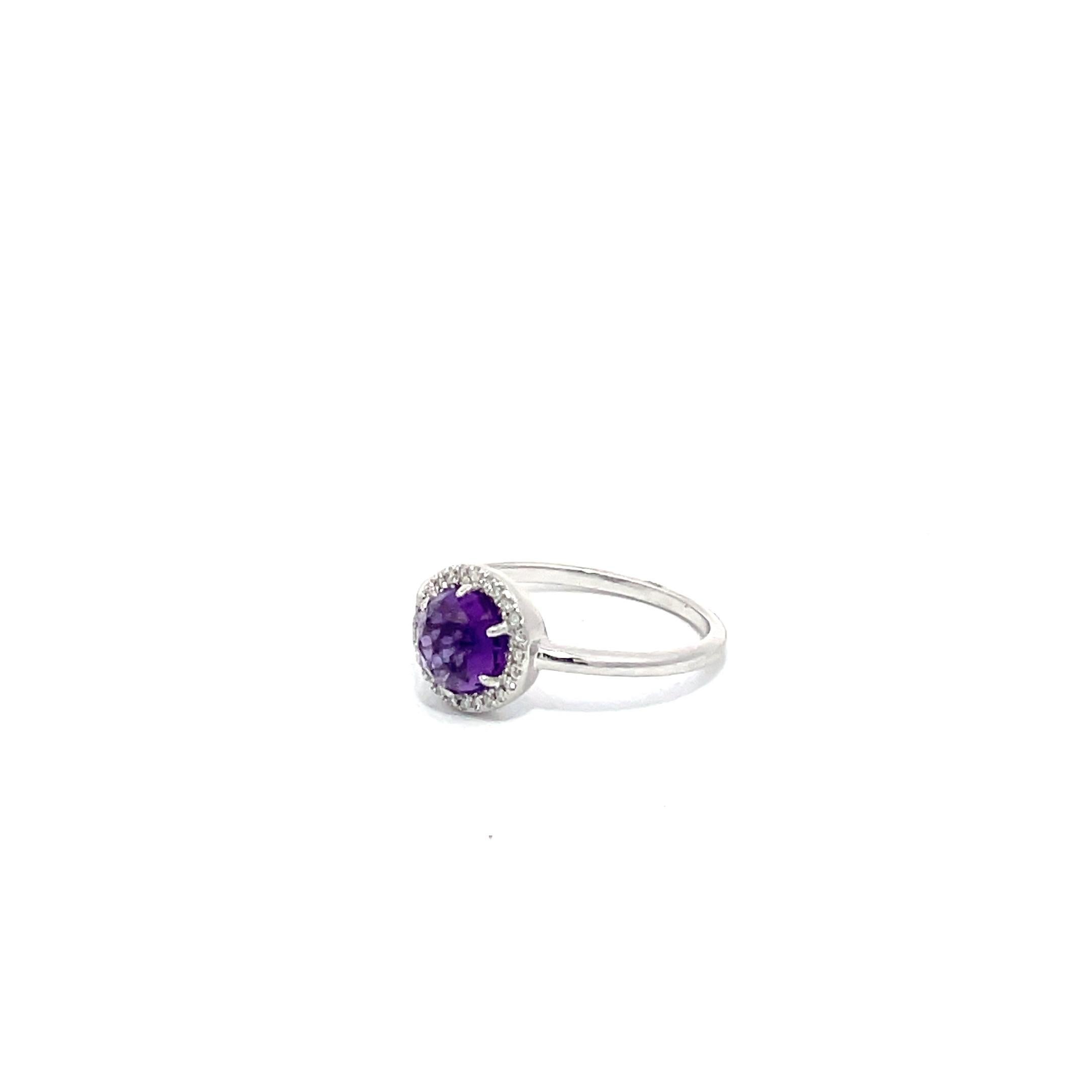 0.93 Carat Round Amethyst & Diamond White Gold Ring For Sale 4