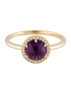 0.93 Carat Round Amethyst & Diamond Yellow Gold Ring