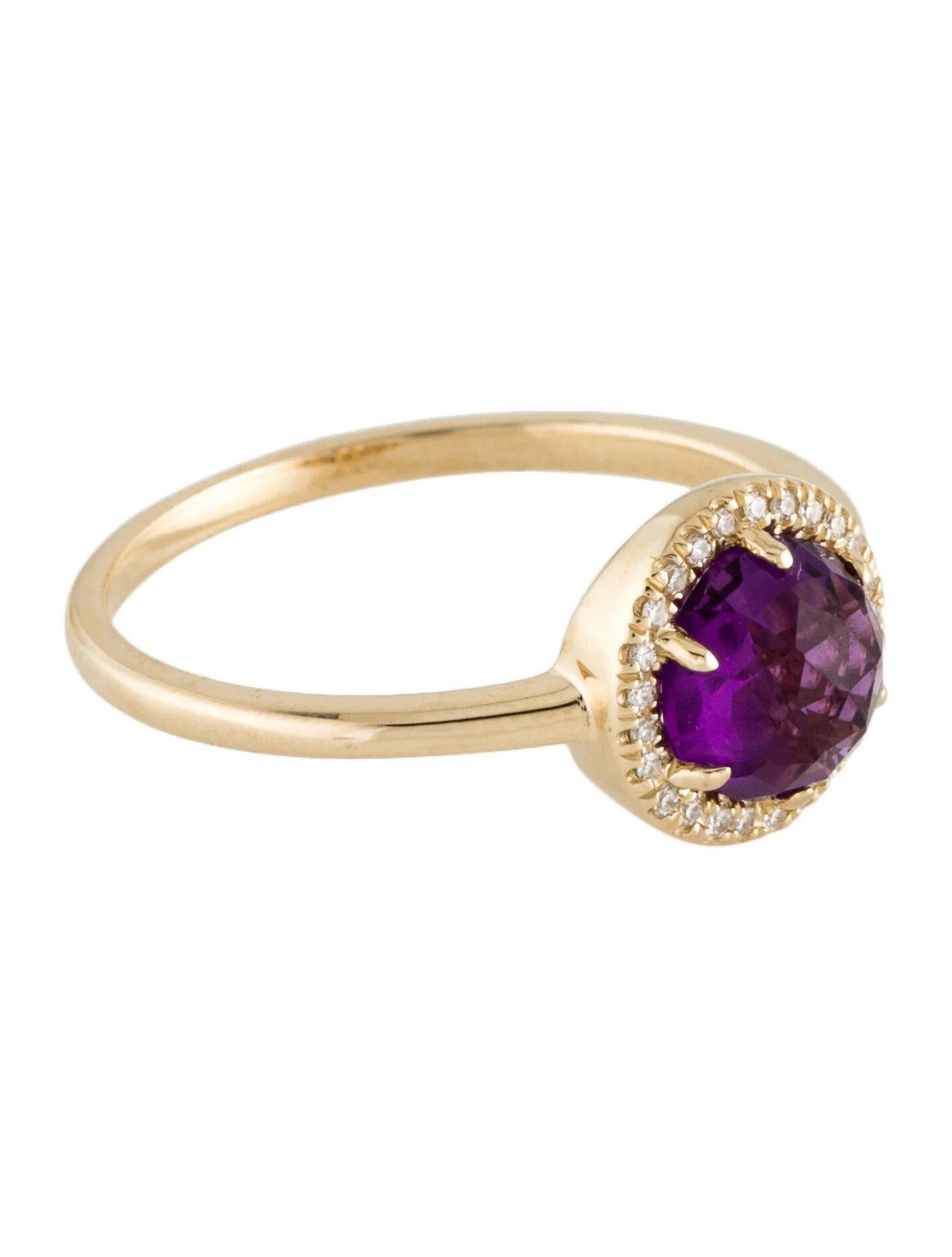 Round Cut 0.93 Carat Round Amethyst & Diamond Yellow Gold Ring For Sale