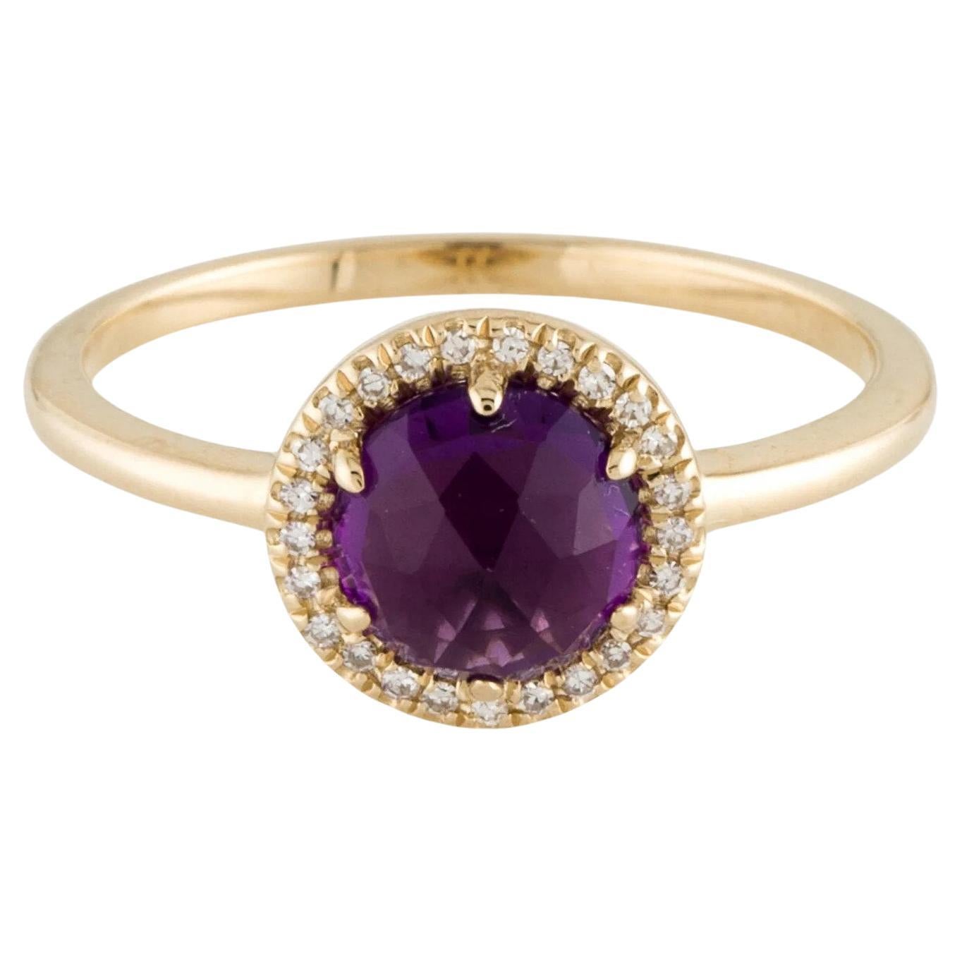 0.93 Carat Round Amethyst & Diamond Yellow Gold Ring For Sale