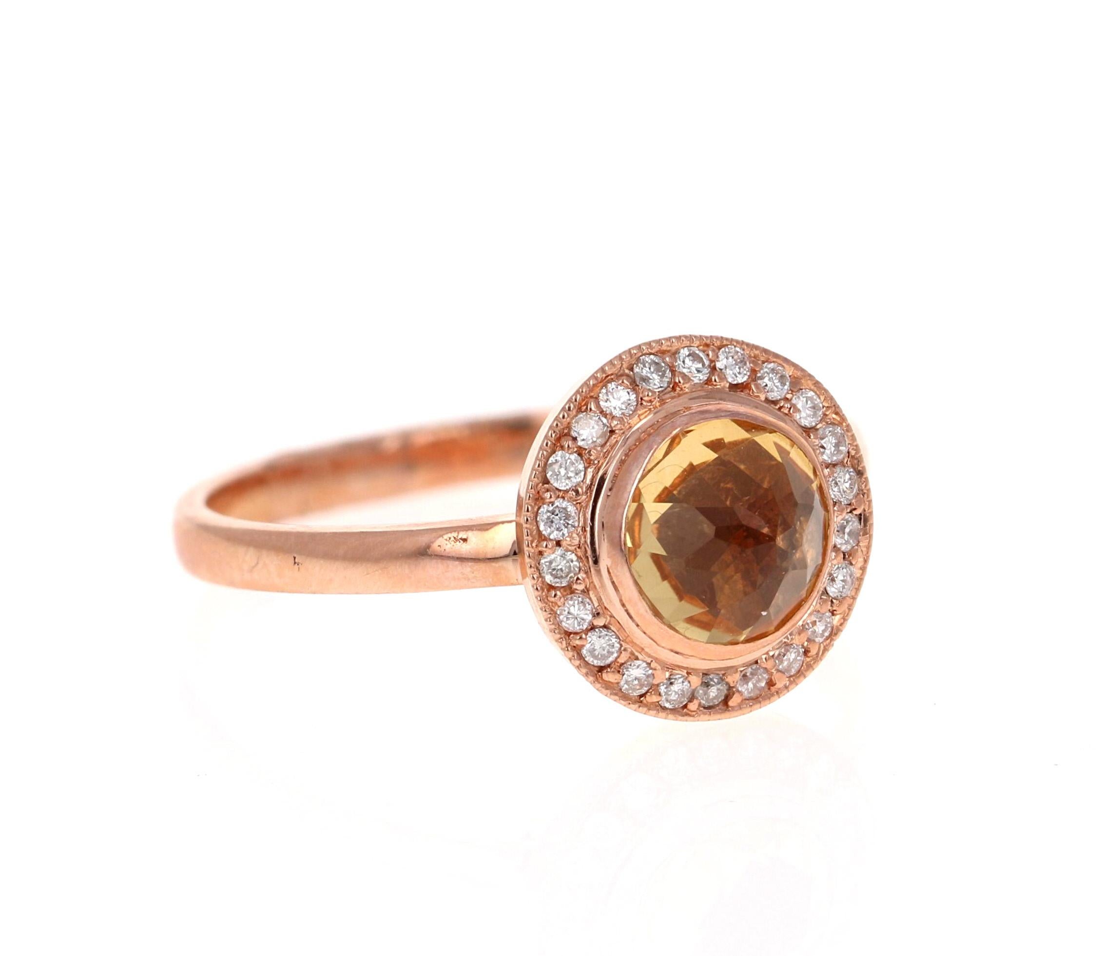 0,93 Karat Rundschliff Citrin Diamant 14 Karat Roségold Ring (Moderne) im Angebot