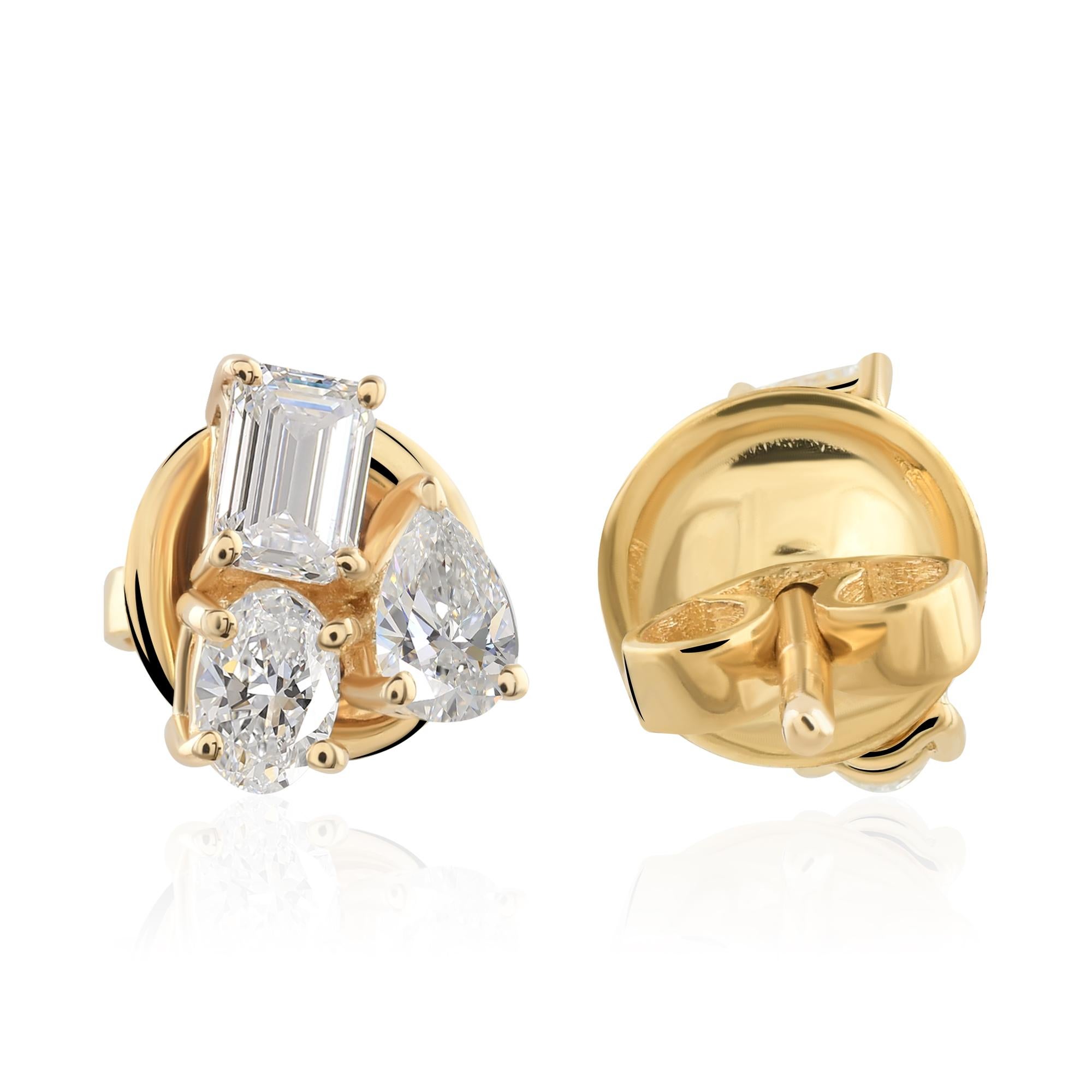 0,93 Karat SI Reinheit HI Farbe Multi Shape Diamant Ohrringe 9 Karat Gelbgold (Moderne) im Angebot