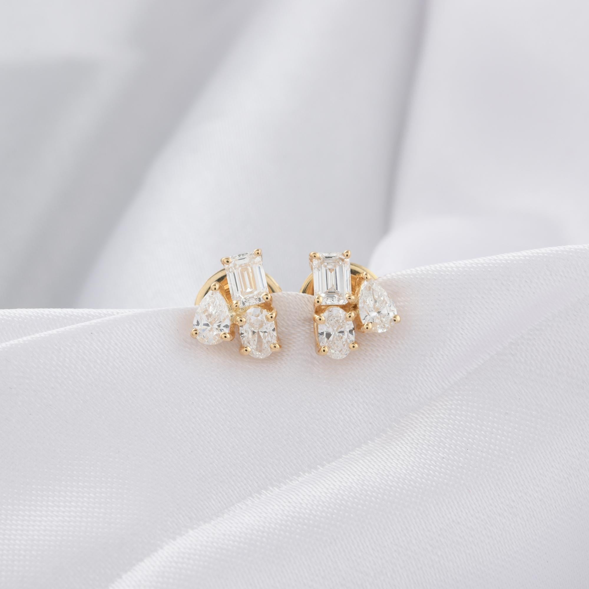 0,93 Karat SI Reinheit HI Farbe Multi Shape Diamant Ohrringe 9 Karat Gelbgold Damen im Angebot