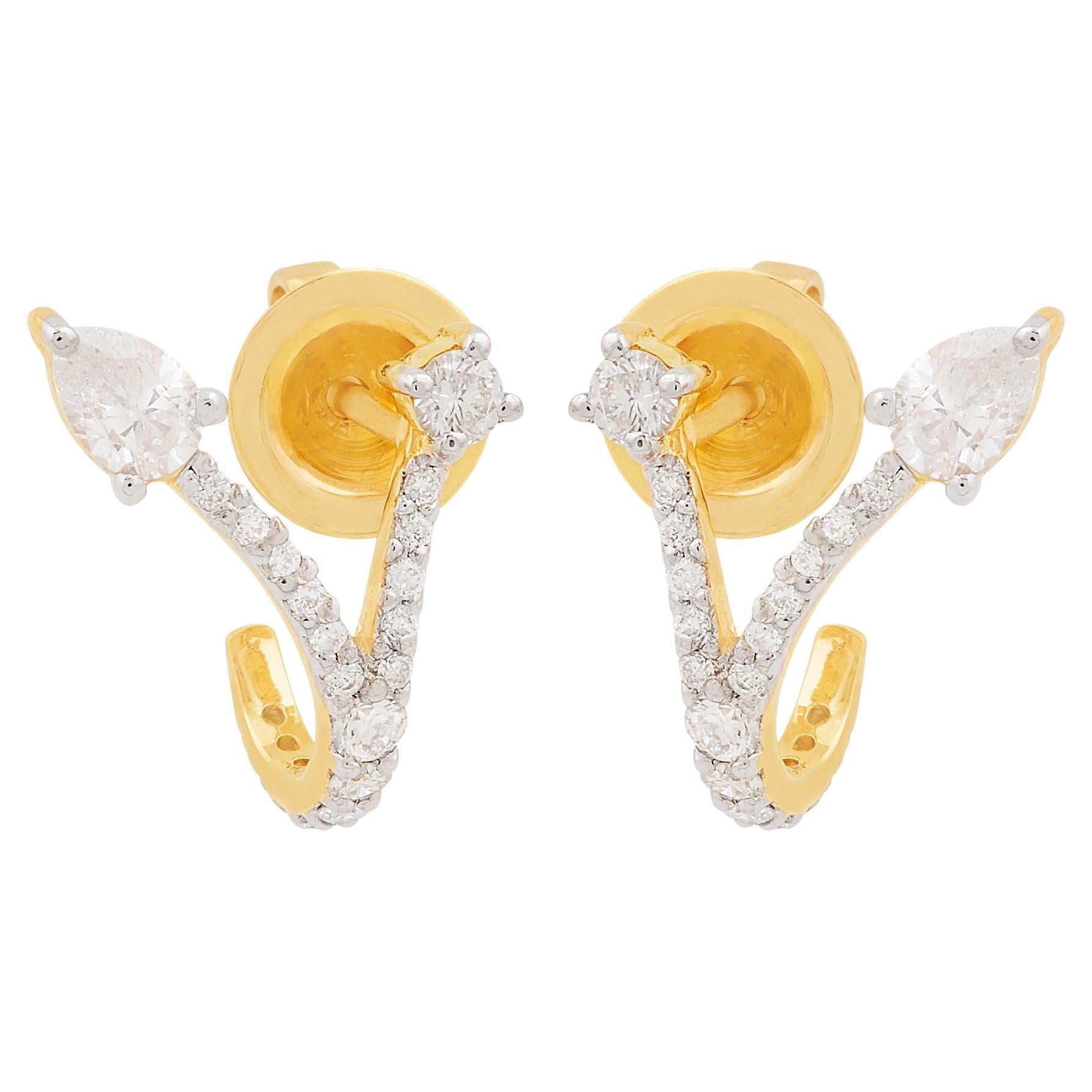 0.93 Carat SI Clarity HI Color Pear Shape Diamond Earrings 18 Karat Yellow Gold For Sale