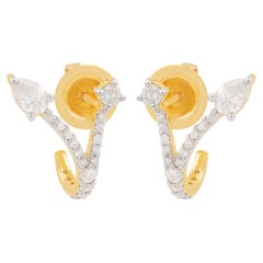 0.93 Carat SI Clarity HI Color Pear Shape Diamond Earrings 18 Karat Yellow Gold