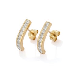 Princess Cut Diamond Bar Stud Earrings in 14K Solid Yellow Gold for Her