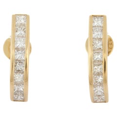 Boucles d'oreilles barrettes en or jaune 14 carats et diamants de taille Princesse pour elle