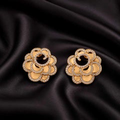 0.93 Carats Natural Diamond Rosette Stud Earrings in 18K Yellow Gold Jewelry
