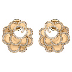 0.93 Carats Natural Diamond Rosette Stud Earrings in 18K Yellow Gold Jewelry