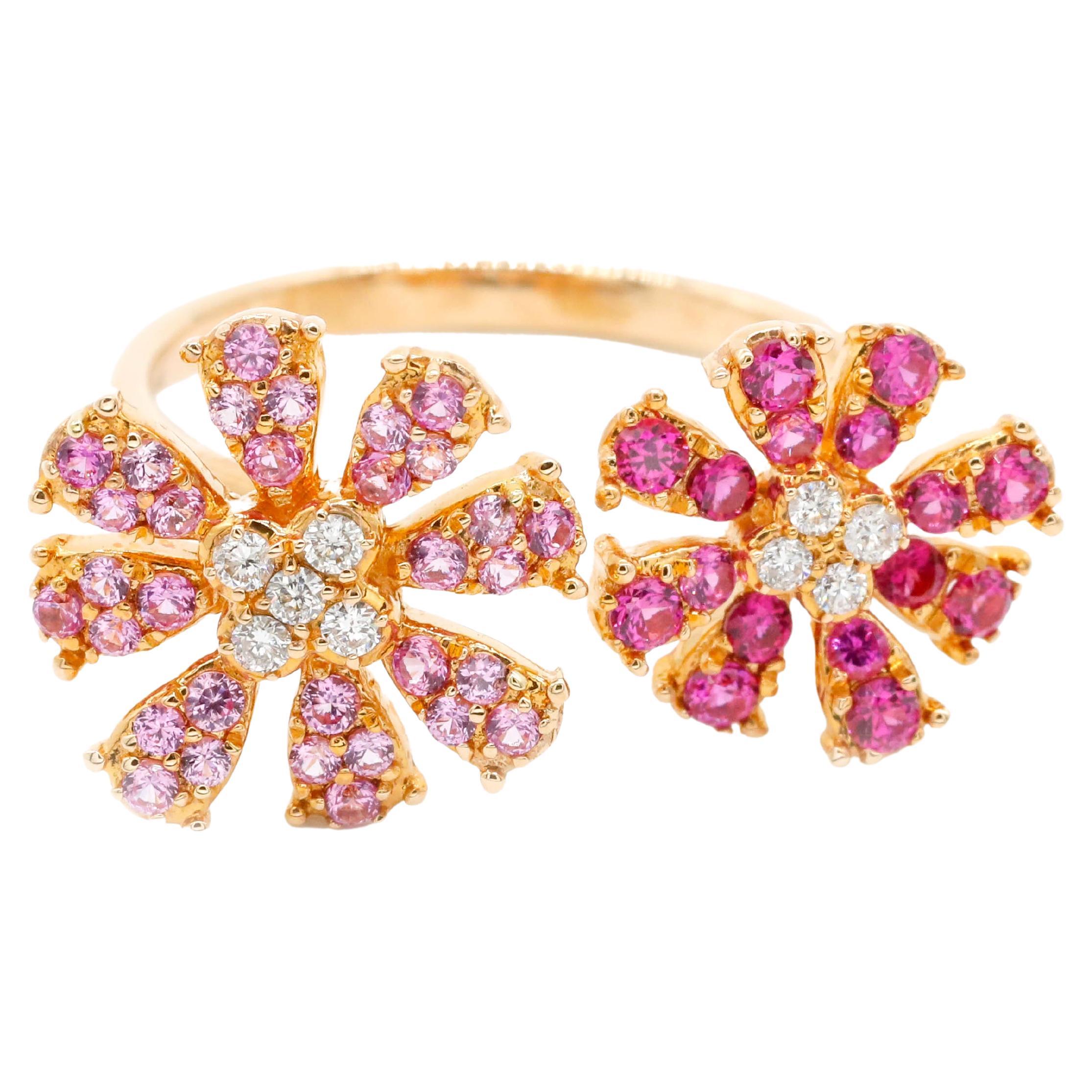 0.93 Ct Diamond Ruby Pink Sapphire Pave Daisy Flower 14K Yellow Gold Ring

This modern ring features a total of 0.10 carats of diamond round shape and 0.83 carats Pink Sapphire Gemstone Set in 18K Yellow Gold.

We guarantee all products sold and our