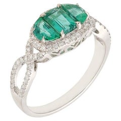 0.93 CtsEmerald Diamond Ring Gold 14k White Gold Natural Diamond Wedding Ring