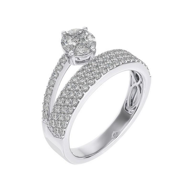 Overview:
The Classic Collection’s fancy finger ring features 0.93 carats of round diamonds set in 14K white gold. This elegant piece combines the sleek shine of white gold with the brilliant sparkle of round diamonds, perfect for both everyday wear