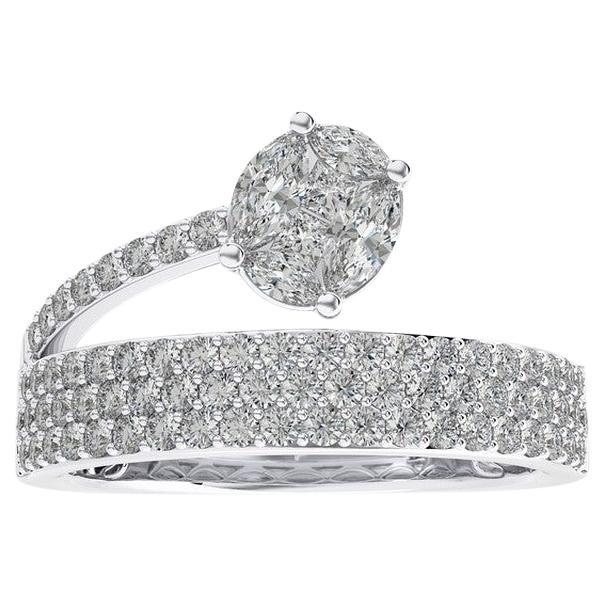 0.93 CTW Round Diamond 14K White Gold Fancy Finger Ring Classic Collection.