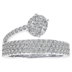 0,93 CTW Runder Diamant 14K Weißgold Fancy Finger Ring Classic Kollektion.