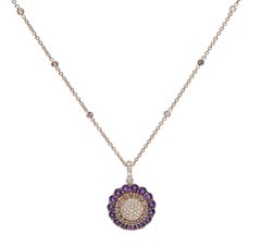 0.93 GSI Diamonds 1.36 Brown Diamonds 3.08 Amethyst Pink Gold Pendant Necklace