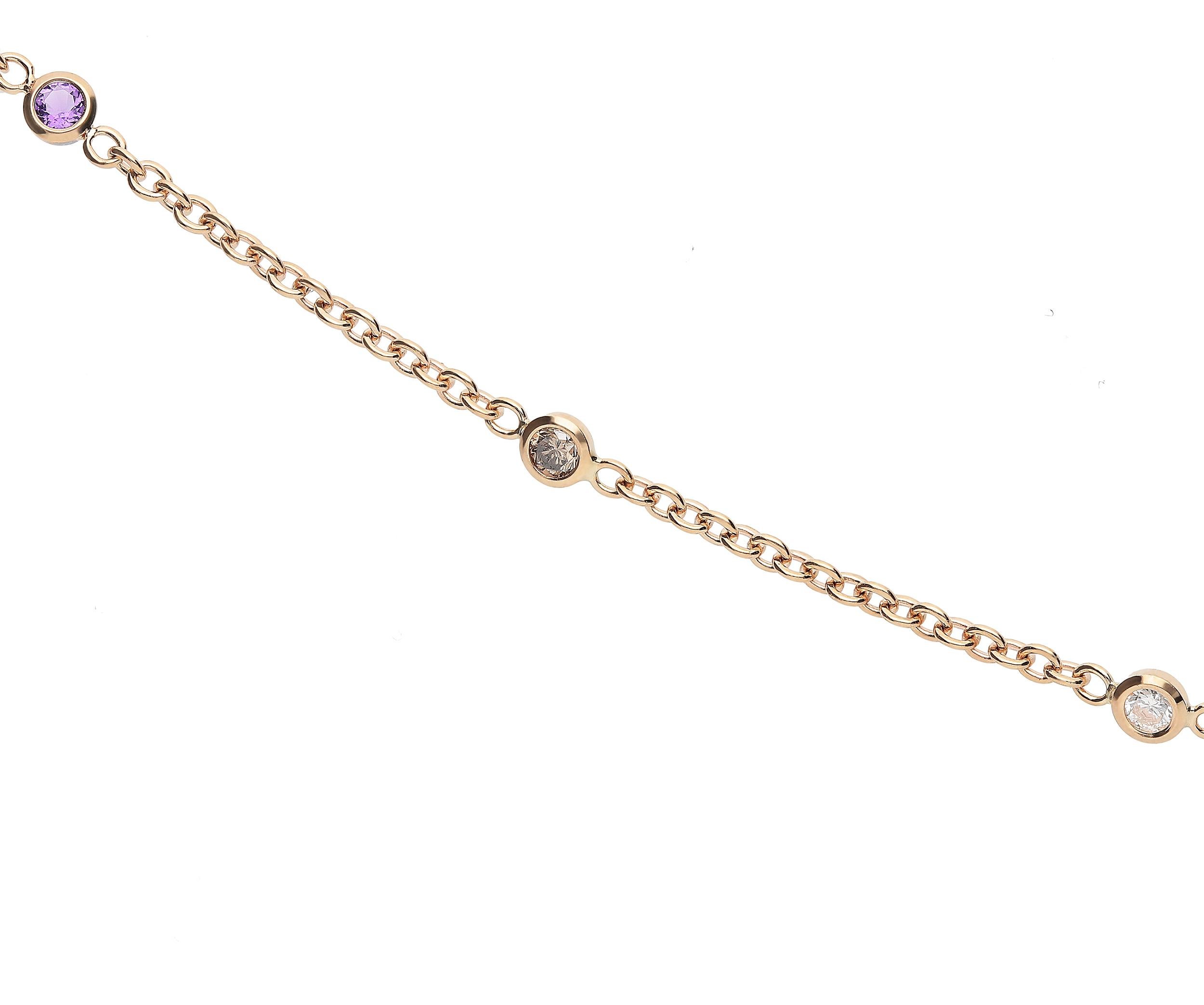Modern 0.93 GSI Diamonds 1.36 Brown Diamonds 3.08 Amethyst Pink Gold Pendant Necklace For Sale