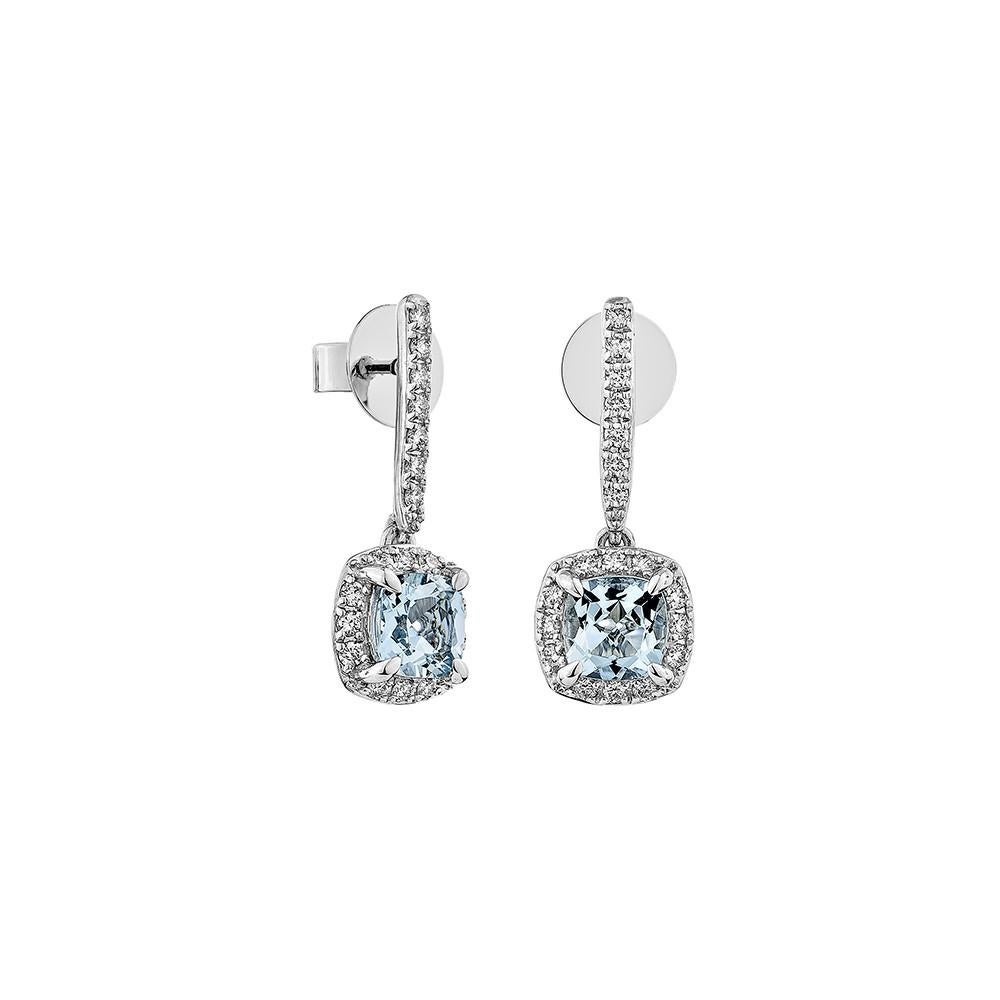This collection features an array of Aquamarines with an icy blue hue that is as cool as it gets! Accented with Diamonds these Drop Earrings are made in White gold and present a classic yet elegant look.

Aquamarine Drop Earrings in 18Karat White