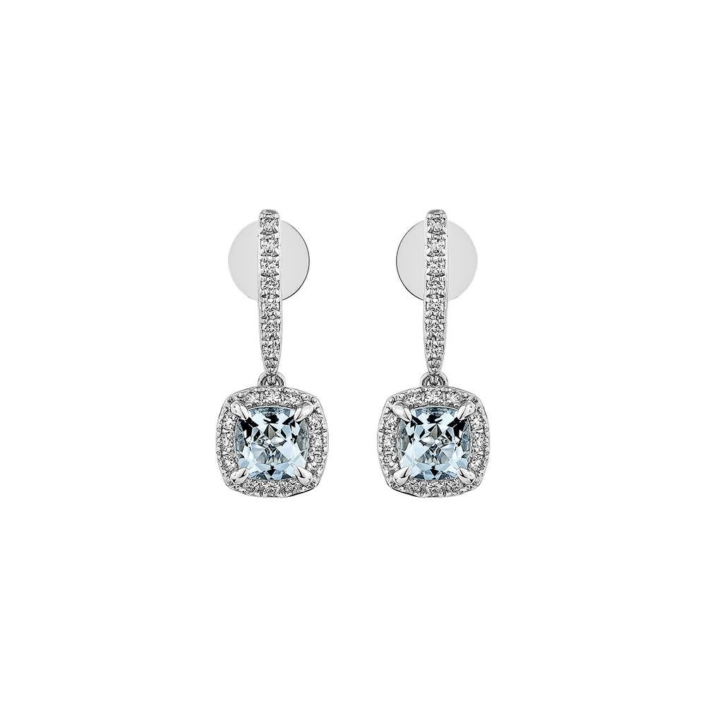 Contemporary 0.937 Carat Aquamarine Drop Earrings in 18Karat White Gold with White Diamond. For Sale