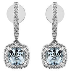 0.937 Carat Aquamarine Drop Earrings in 18Karat White Gold with White Diamond.