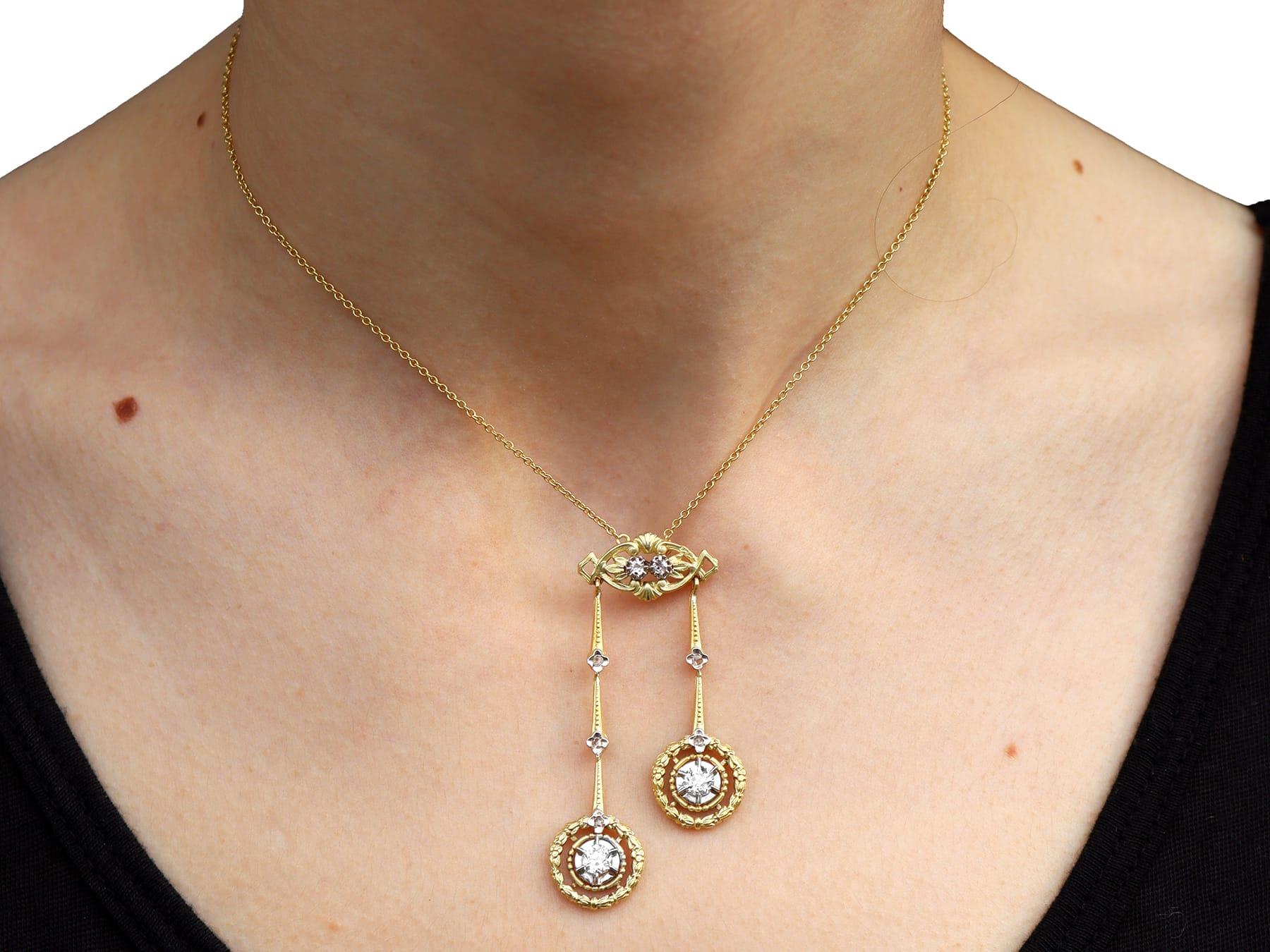 Collana in oro giallo 18 carati con diamante da 0,93 carati - Antica CIRCA 1920 in vendita 3