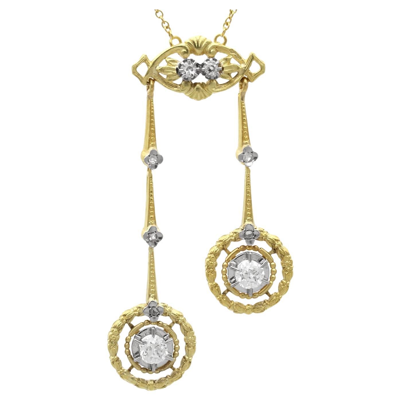 0.93 Carat Diamond 18 Karat Yellow Gold Necklace - Antique Circa 1920