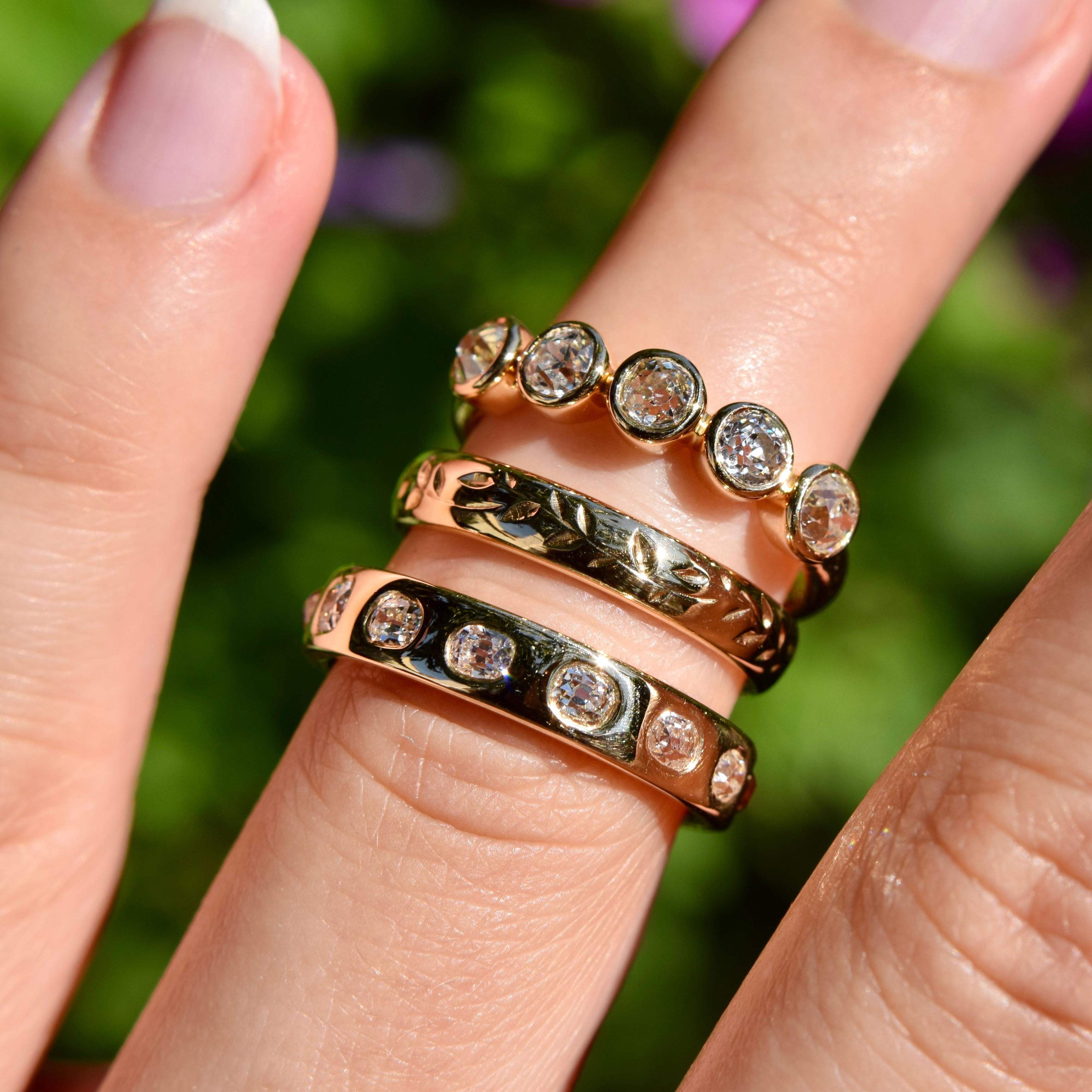 0,93ct alter Minenschliff-Diamantbandring im Angebot 1