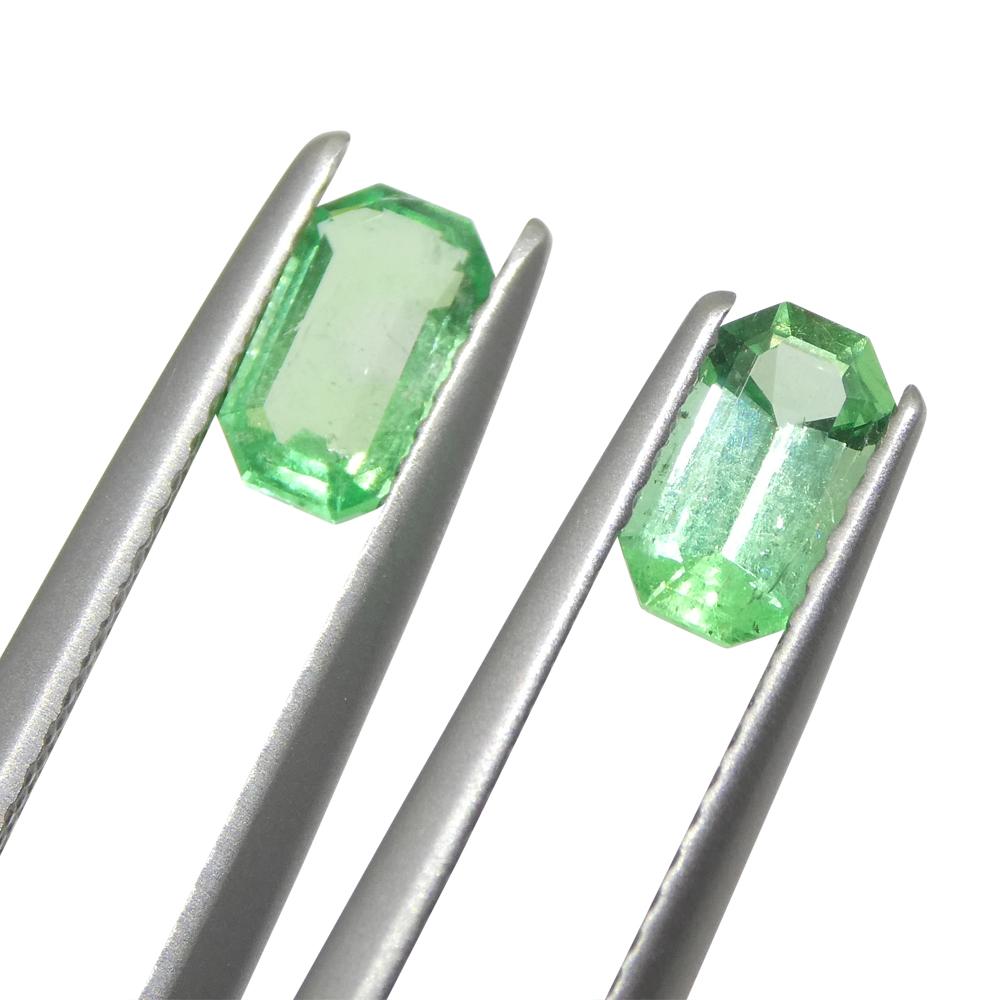 Brilliant Cut 0.93ct Pair Emerald Cut Green Emerald from Colombia For Sale