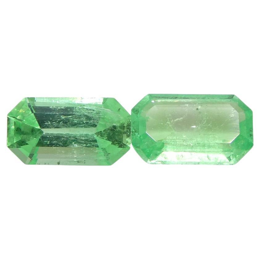 0.93ct Pair Emerald Cut Green Emerald from Colombia For Sale