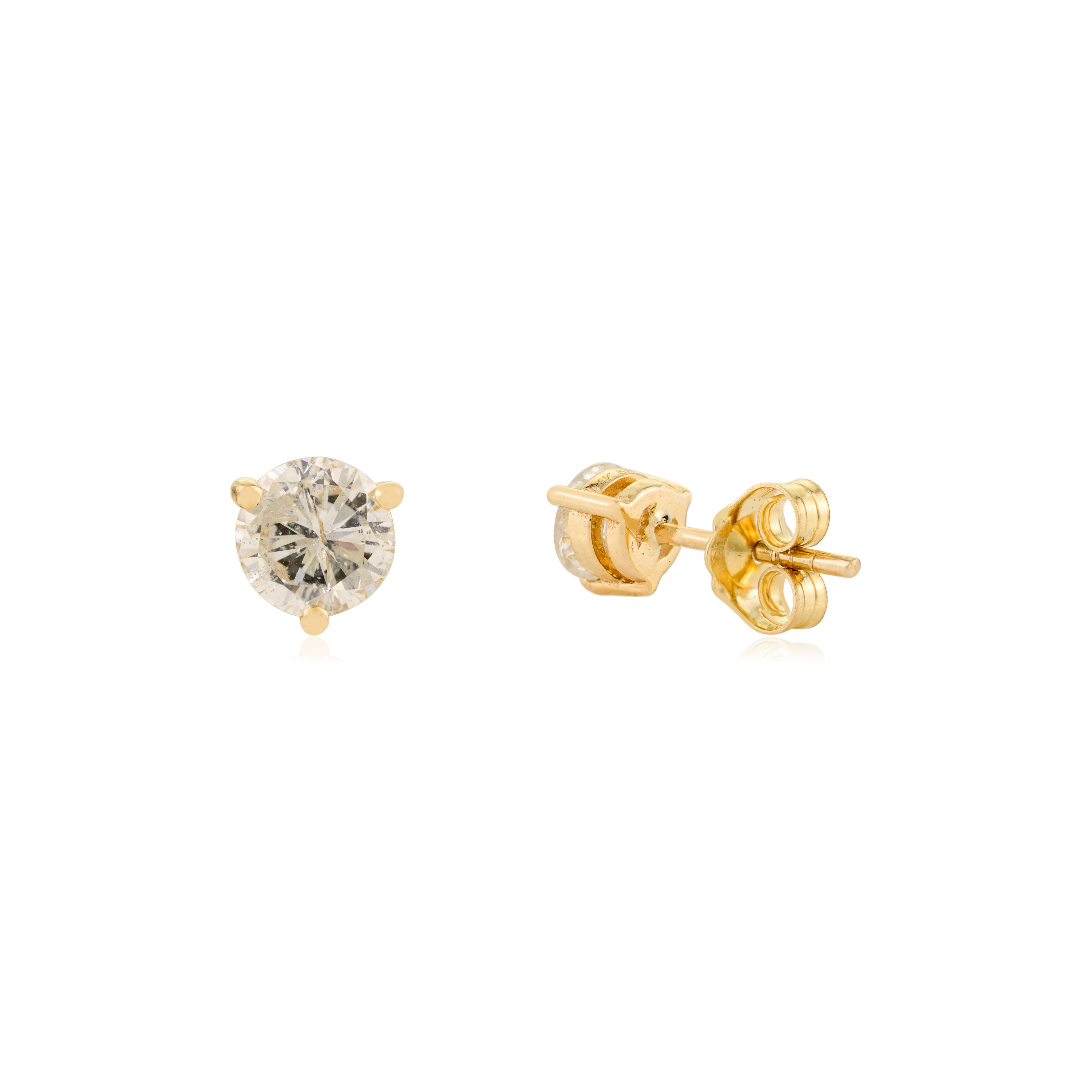 Orecchini con diamante tondo brillante da 0,93 carati in oro giallo 14k Gioielli per tutti i giorni In condizioni Nuovo in vendita a New York, NY