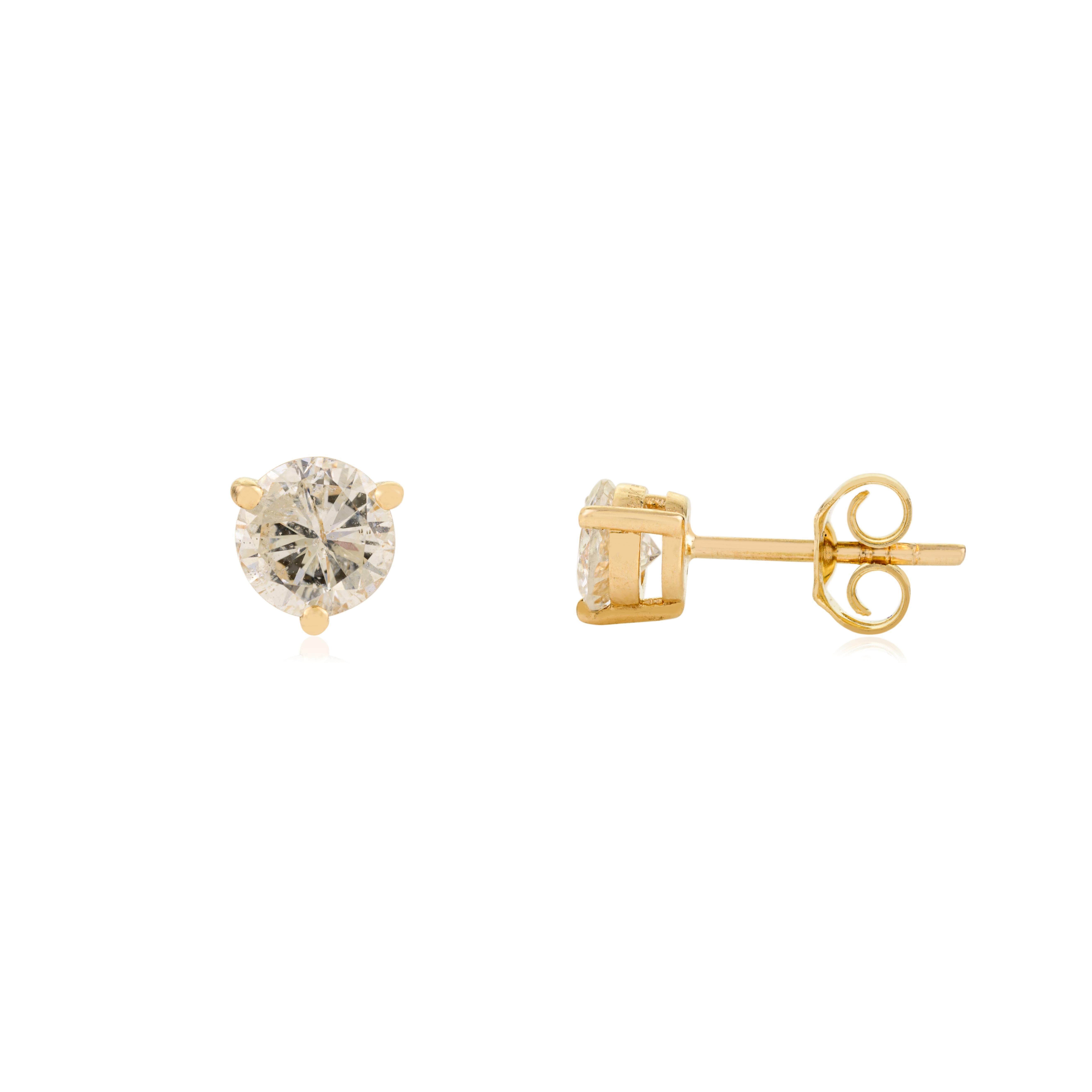 Orecchini con diamante tondo brillante da 0,93 carati in oro giallo 14k Gioielli per tutti i giorni in vendita 1