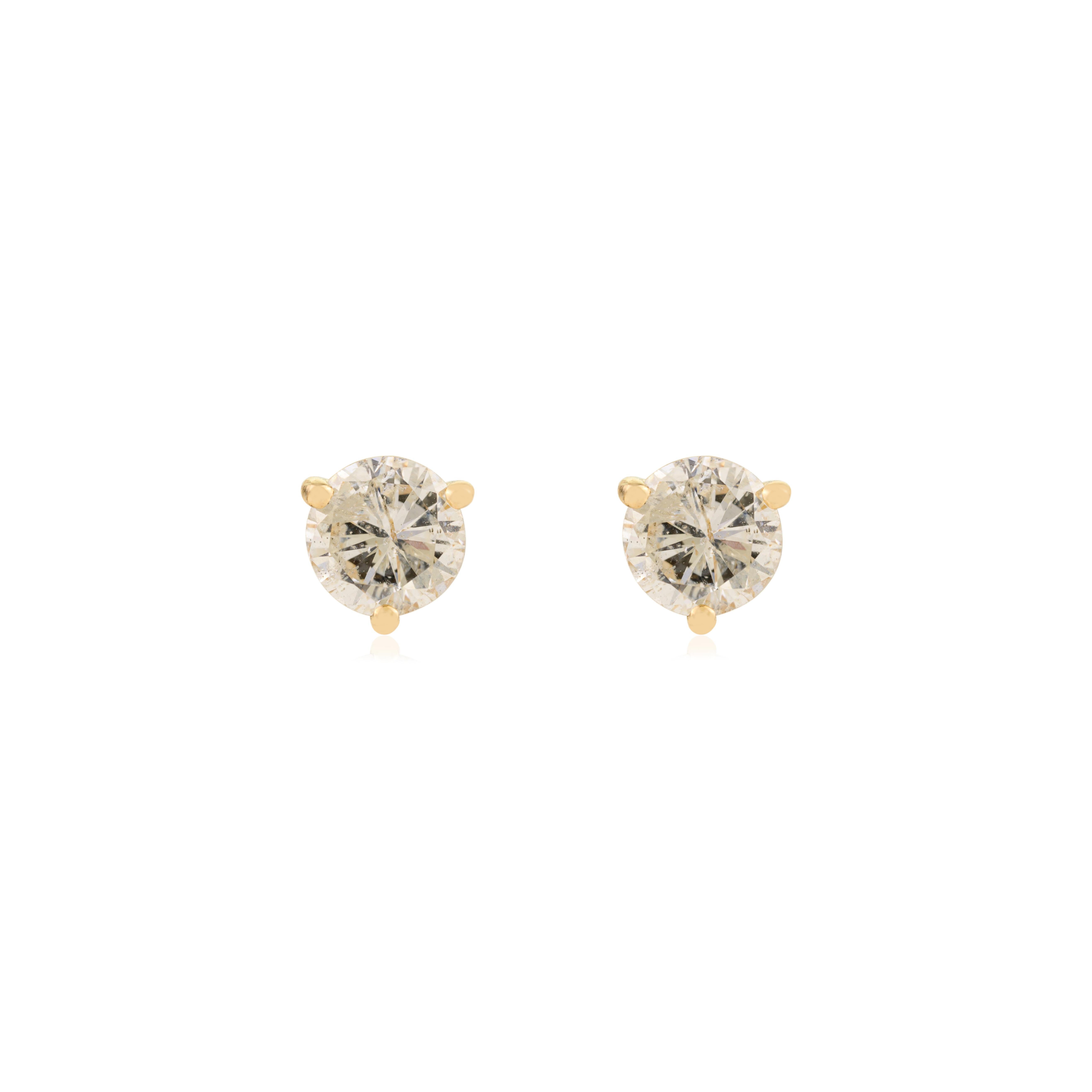 Orecchini con diamante tondo brillante da 0,93 carati in oro giallo 14k Gioielli per tutti i giorni in vendita 3