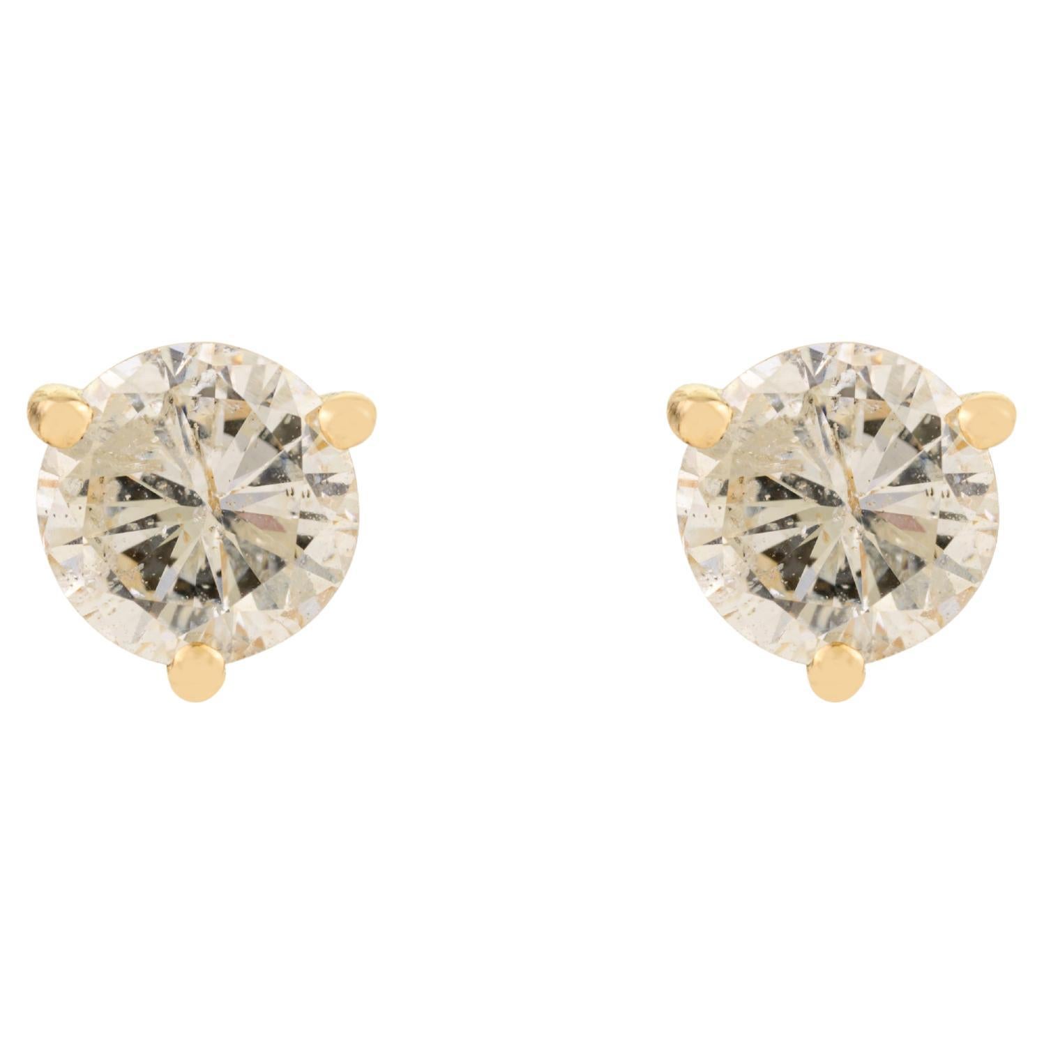 Orecchini con diamante tondo brillante da 0,93 carati in oro giallo 14k Gioielli per tutti i giorni in vendita