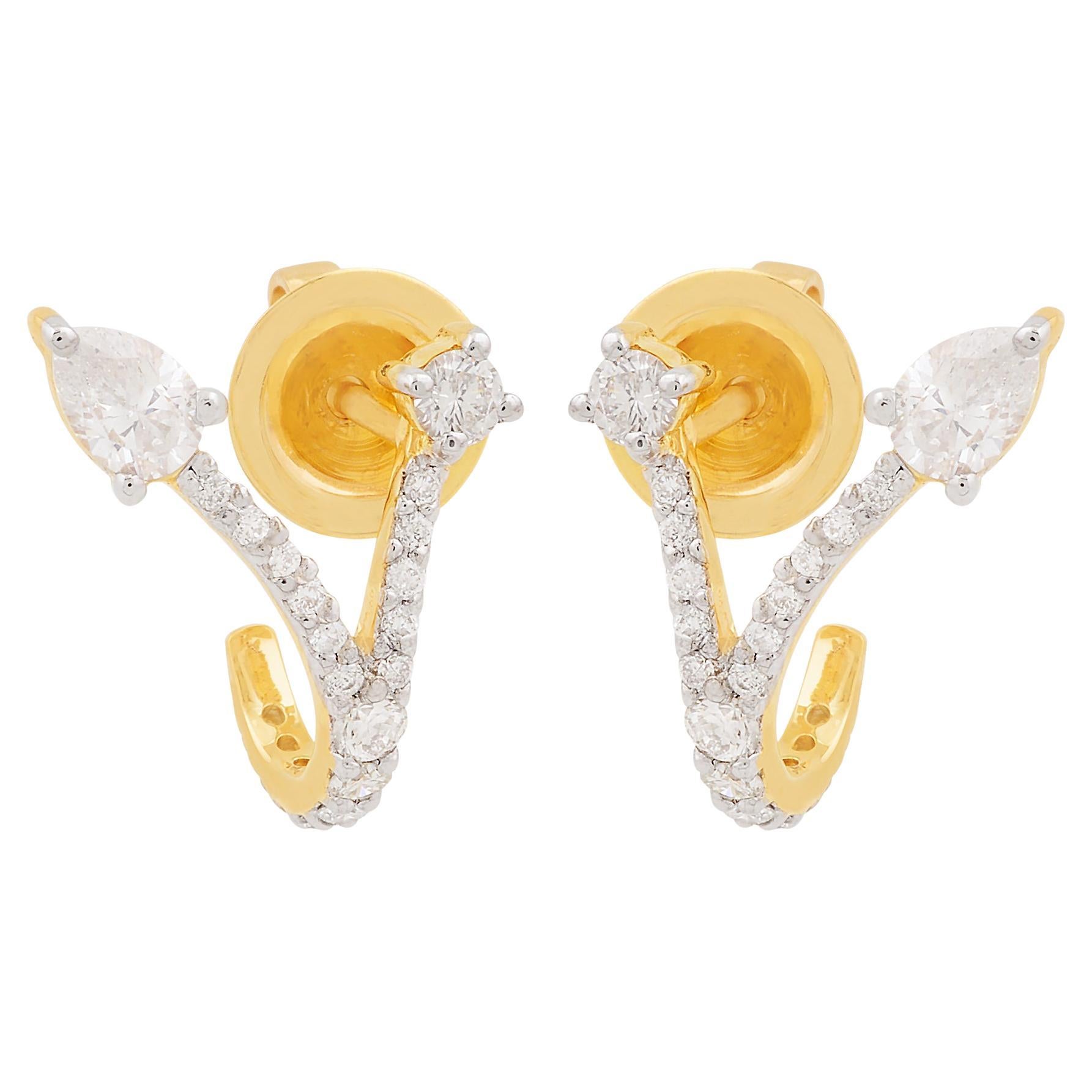 Modern 0.93Ct SI Clarity HI Color Y Shape Diamond 18 Karat Yellow Gold Stud Earrings For Sale