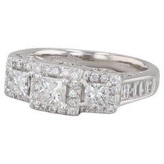0.93ctw Diamond Princess Cut Three Stone 14k White Gold Engagement Ring Size 4.5