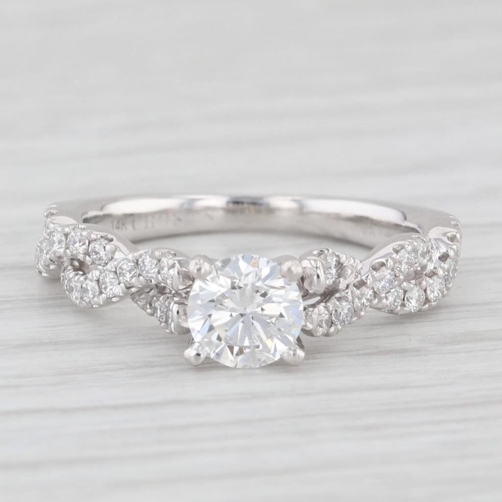Women's 0.93ctw Round Diamond Twisted Rope Engagement Ring GIA Size 6 14k White Gold