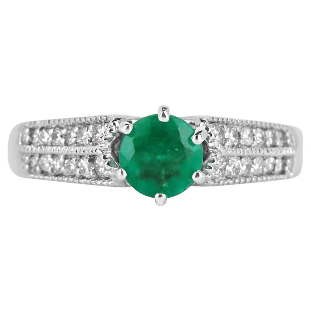 0.93tcw 14K Colombian Emerald-Round Cut & Diamond Engagement Ring