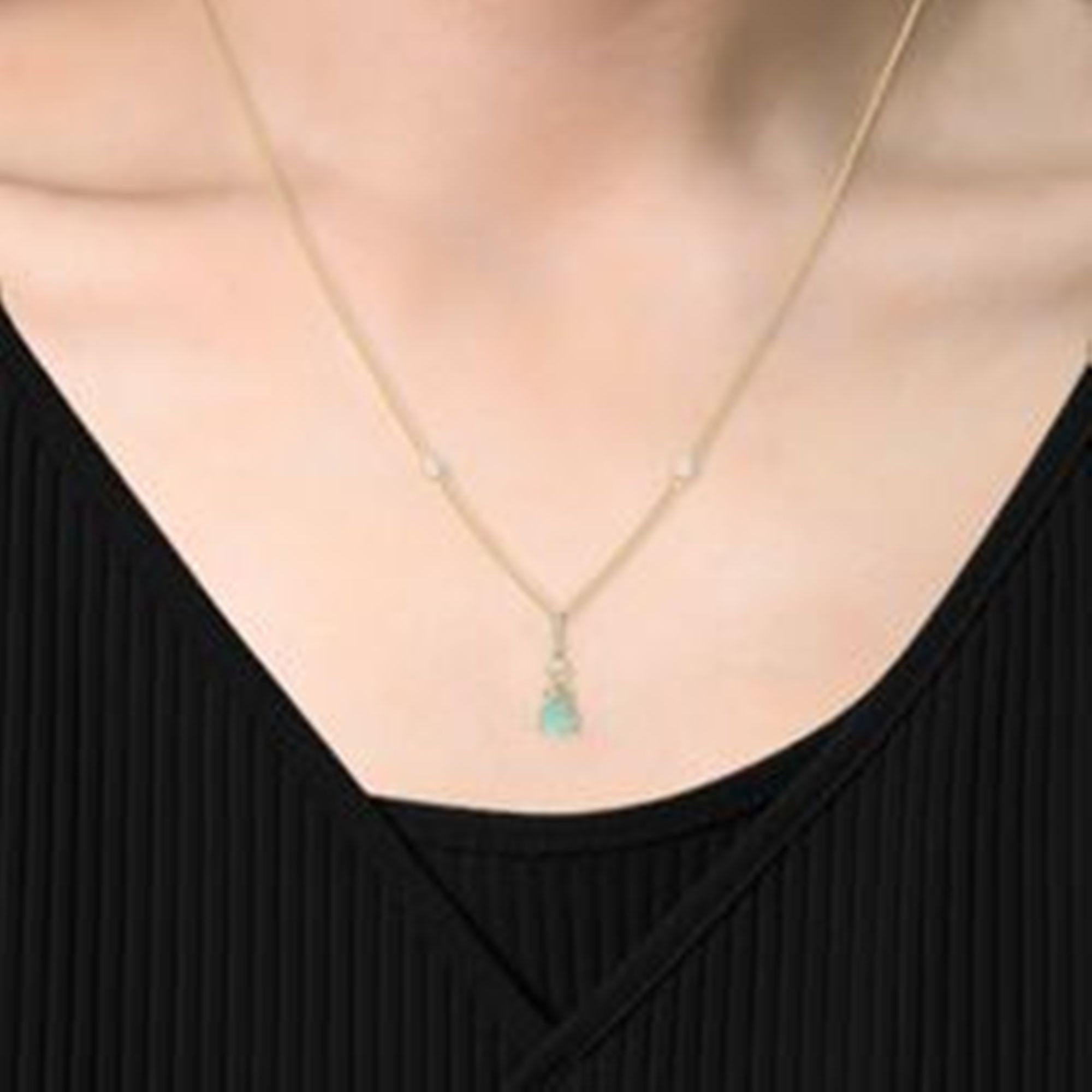 Decorate yourself in elegance with this Pendant is crafted from 14-karat White Gold by Gin & Grace. This Pendant is made up of Pear-Cut Aquamarine (1 pcs) 0.94 carat and Round-cut White Diamond (17 Pcs) 0.13 Carat. This Pendant is weight 1.74 grams.