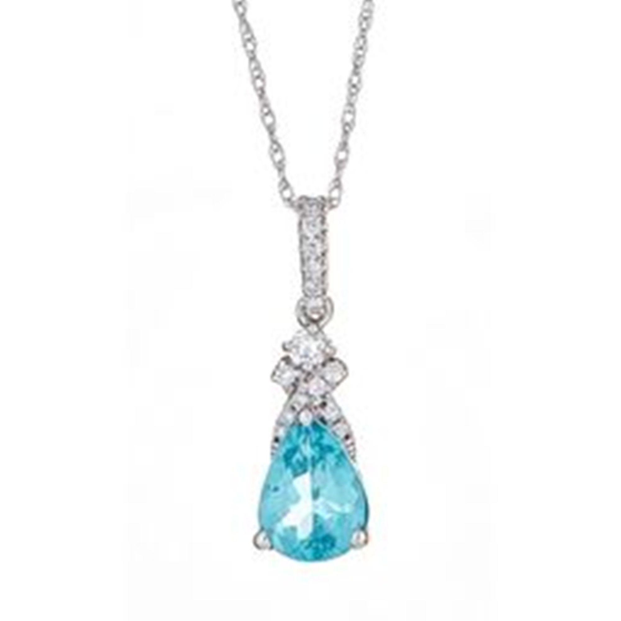 Pear Cut 0.94 Carat Aquamarine Pear-Cut Diamond Accents 14K White Gold Classic Pendant For Sale