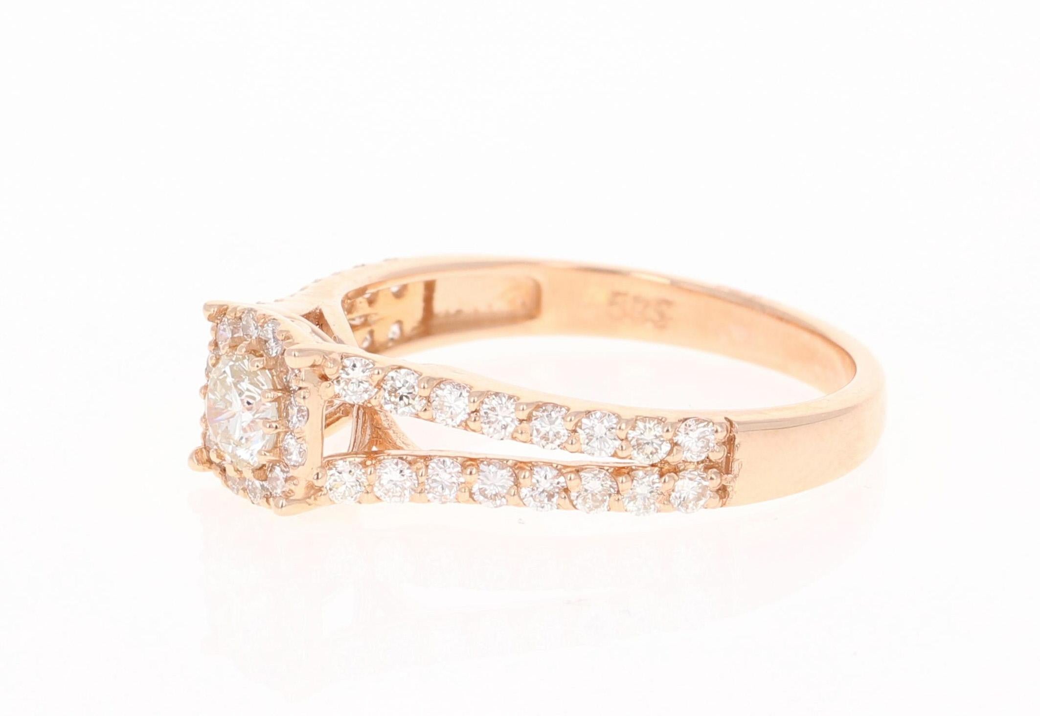 Contemporary 0.94 Carat Diamond 14 Karat Rose Gold Bridal Ring