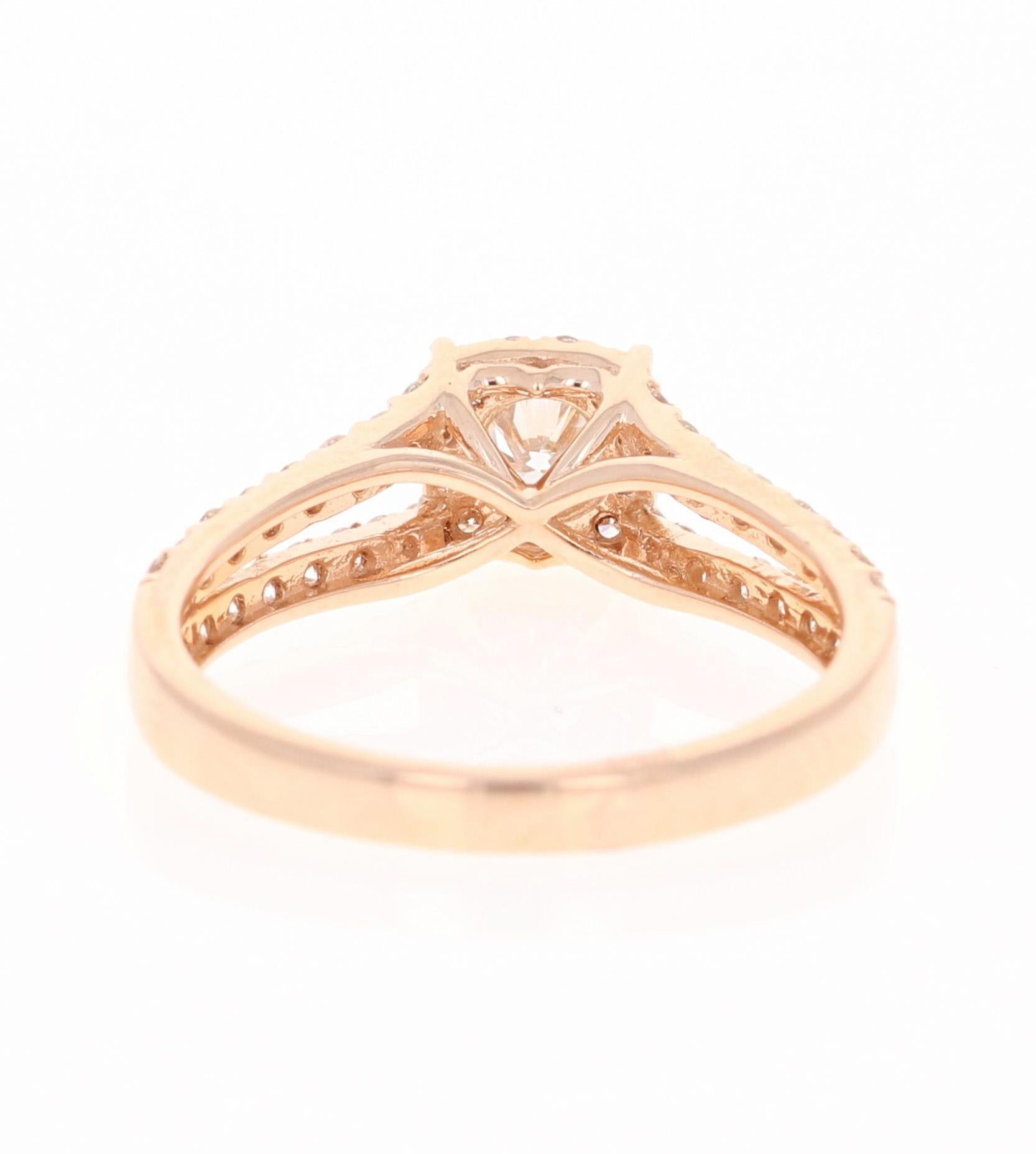 Round Cut 0.94 Carat Diamond 14 Karat Rose Gold Bridal Ring