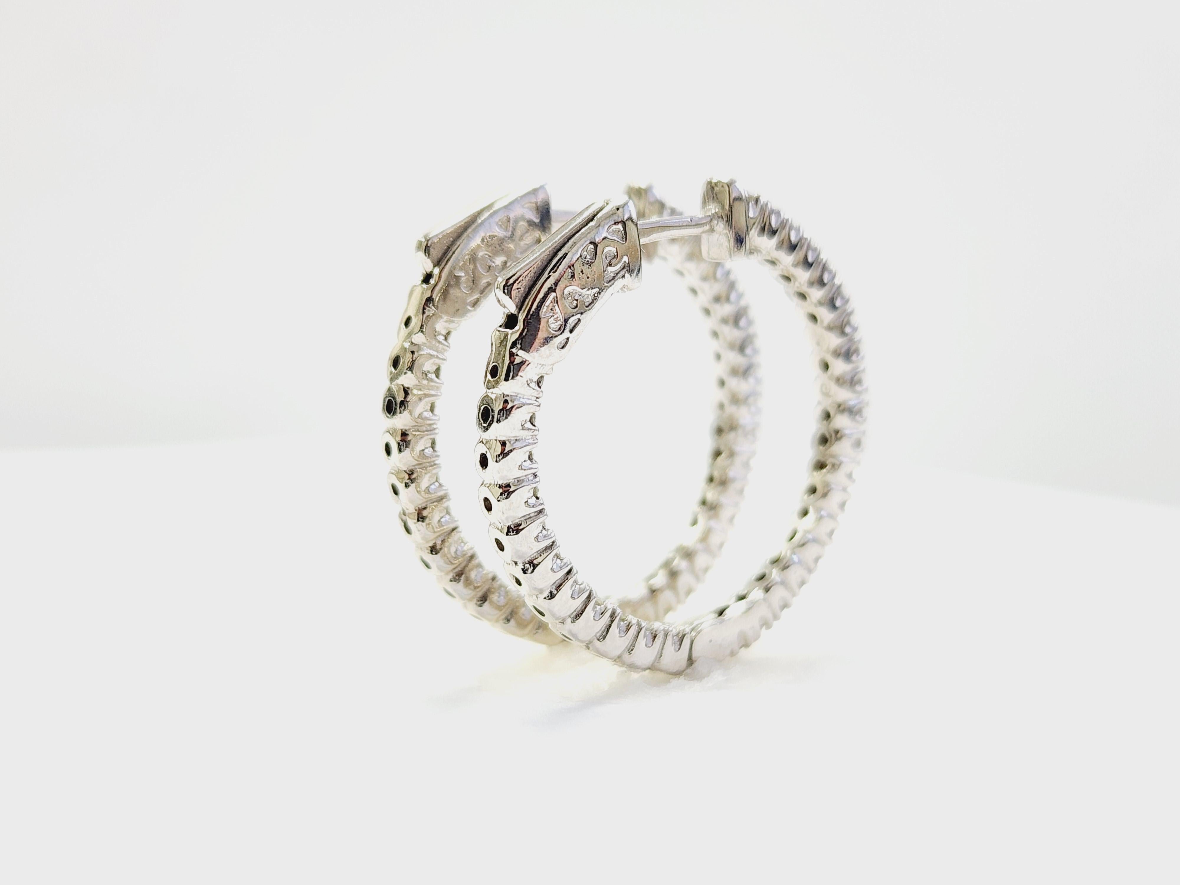 0.95 Carat Natural Diamond Hoops Earrings 14 Karat White Gold 1 Inch For Sale 3