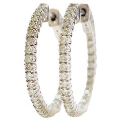 Pendientes Aros Diamante Natural 0,95 Quilates Oro Blanco 14 Kilates 1 Pulgada