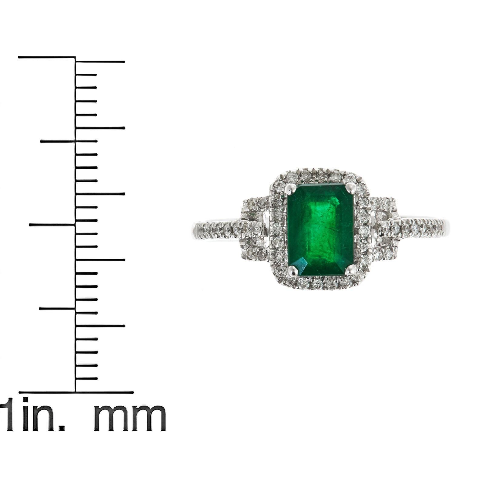 Emerald Cut 0.94 Carat Natural Emerald and Diamond 14 Karat White Gold Ring