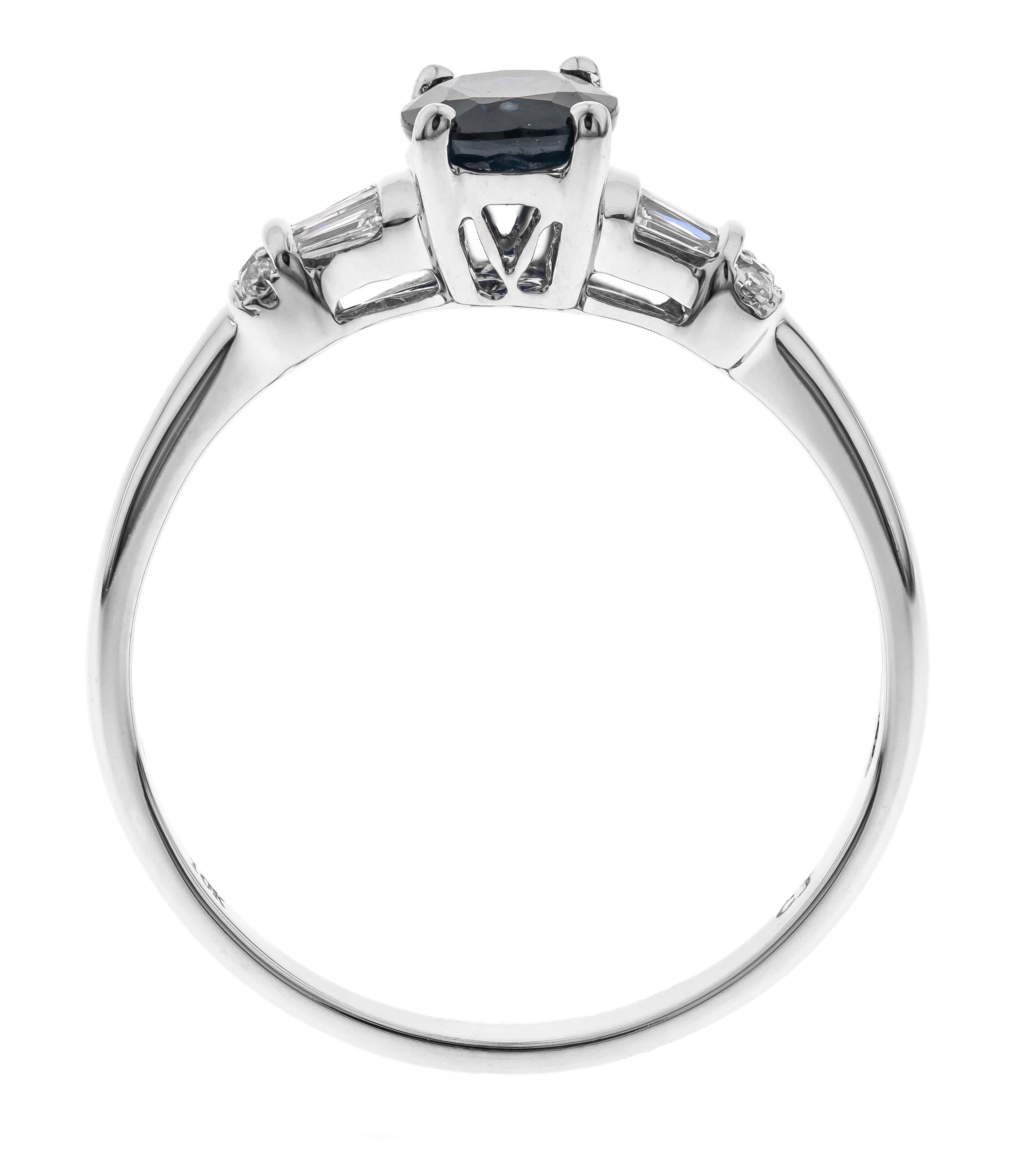 0,94 Karat Ovalschliff Blauer Saphir Diamant Akzente 10K Weißgold Ring (Art déco) im Angebot