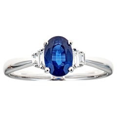 0.94 Carat Oval-Cut Blue Sapphire with Diamond Accents 10K White Gold Ring